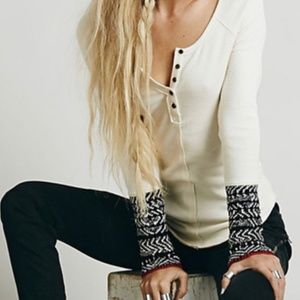 Free People Alpine Cuff Waffle Thermal Henley Top